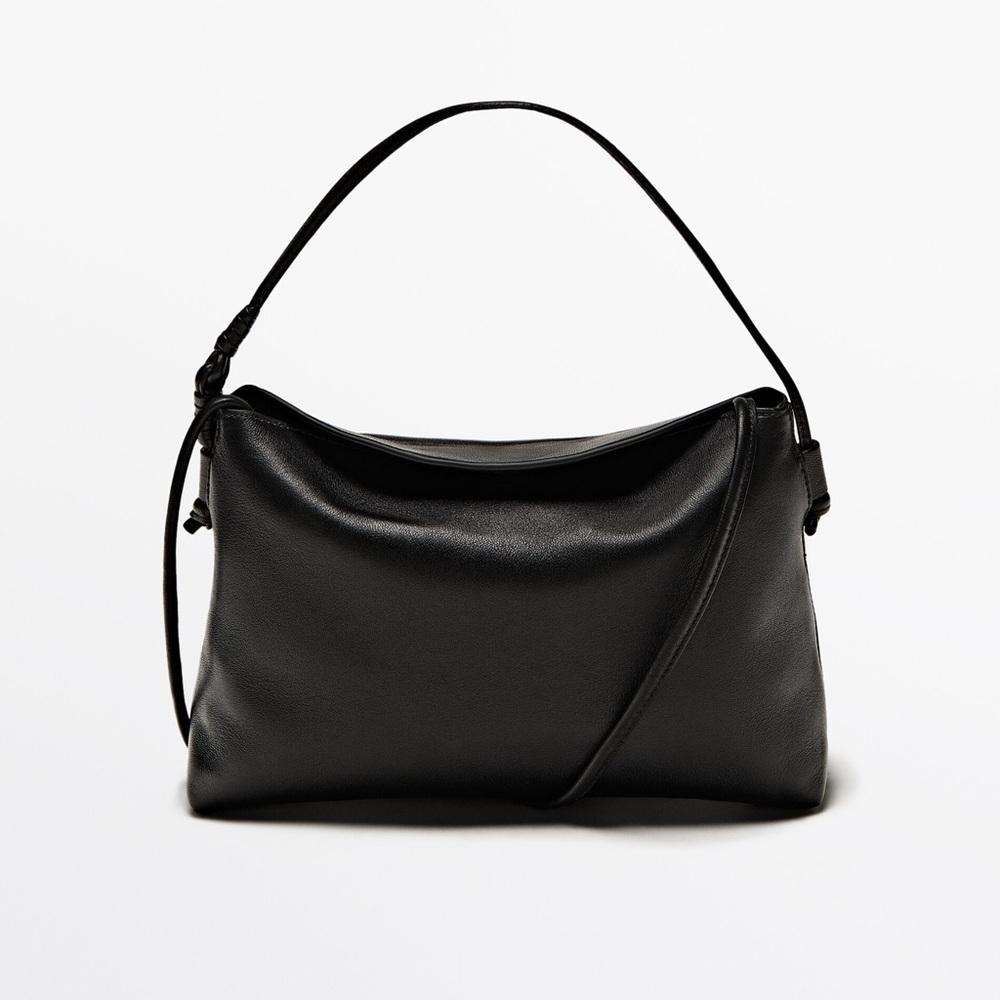 NWT Massimo Dutti Mini Nappa Leather Bag With Knots in Black